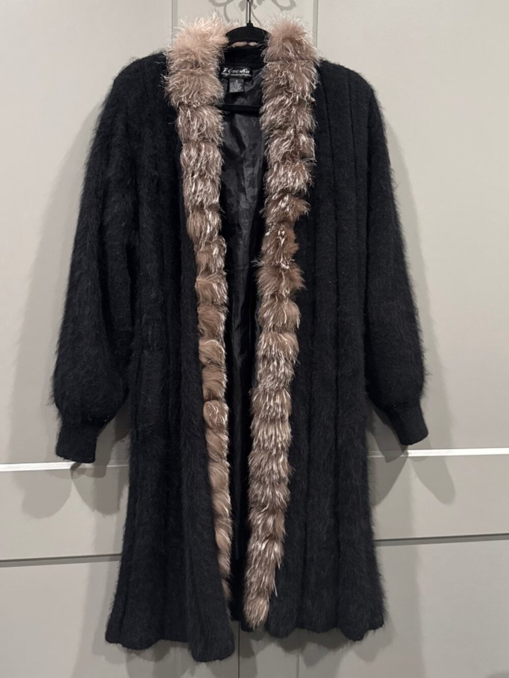 Womens Size Small Black Venesha High Quality Angora Coat Real Mink Trim
